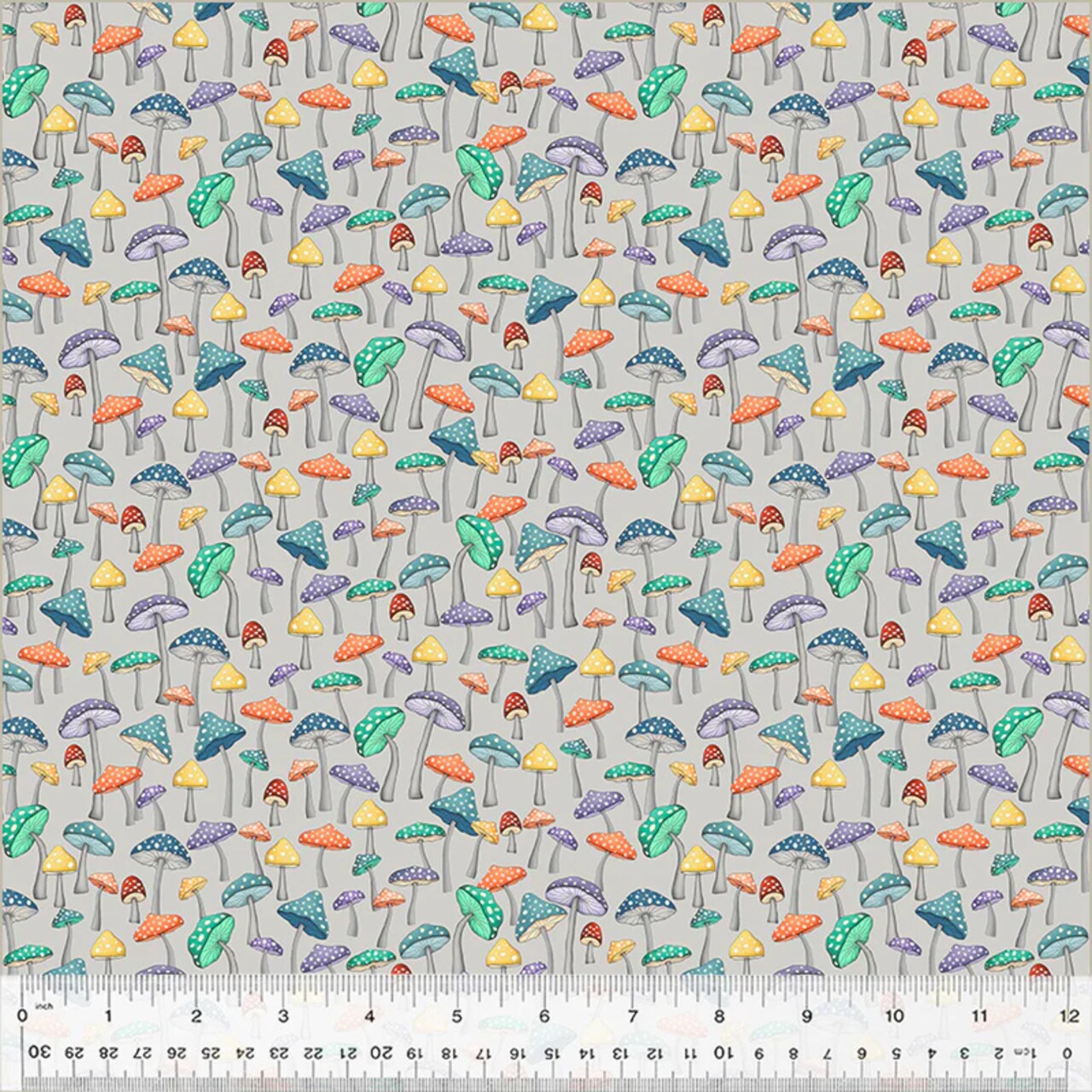 Fabric Windham Light Gray Mushroom Garden Enchanted Woods by the Quarter Yard 54523-8